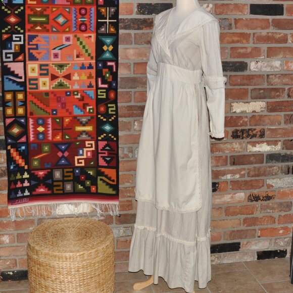 Vintage Striped Maxi Prairie Cottage Cottagecore Apron DRESS Handmade S-M - Picture 7 of 7